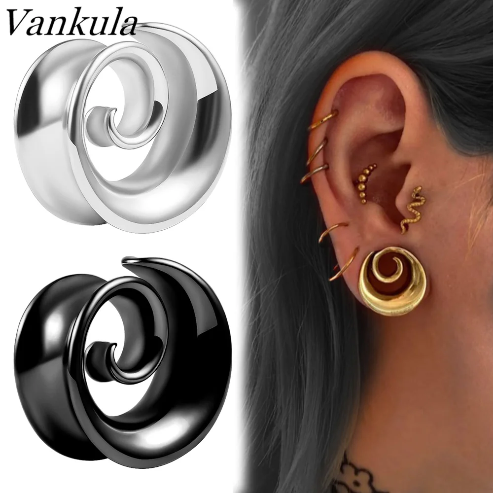 Top Trends: Vankula 2PCS New Round Spiral Saddle Plugs Hangers For Stretched Lobe Ear Tunnels Gauges Plugs Piercing Body Jewelry Shoppable Styles