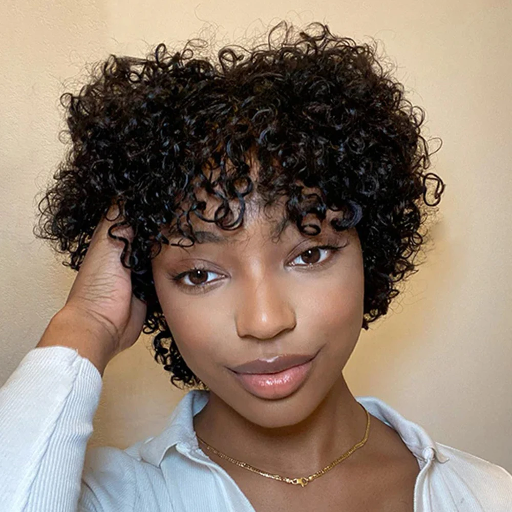 Top Trends: Short Bob Wigs Kinky Curly Human Hair Wigs For Black Women Jerry Curly Bob Glueless Wigs With Bangs Brown Burgundy Remy Hair Shoppable Styles