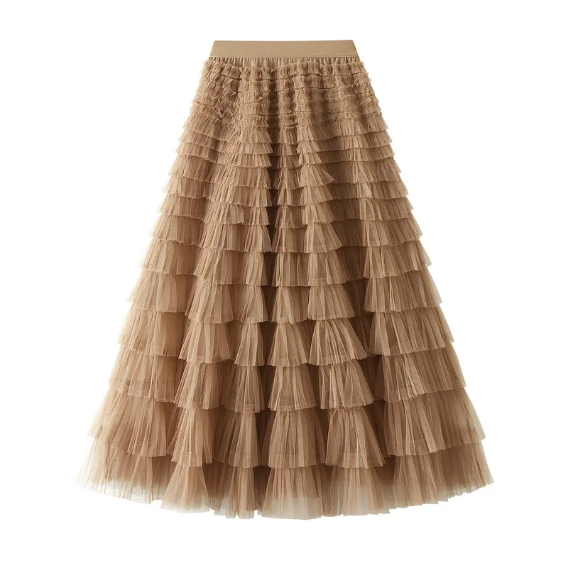 Top Trends: Elegant Princess Cake Skirt Harajuku Solid Mesh Pleated Skirt Women Festival Party Long Skirts Fashion Streetwear Clothes Faldas Shoppable Styles