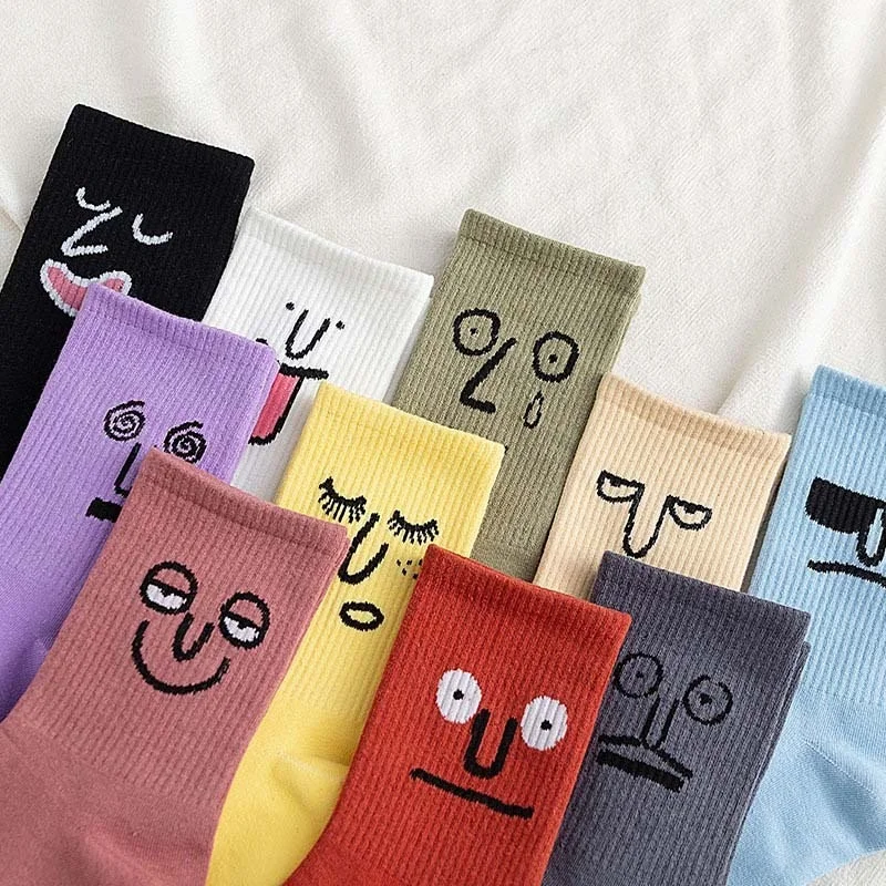 Top Trends: Korea Funky Harajuku Trend Women Colorful Funny Expression Socks Girl Kawaii Socks Unisex Surprise Mid Women Socks Shoppable Styles