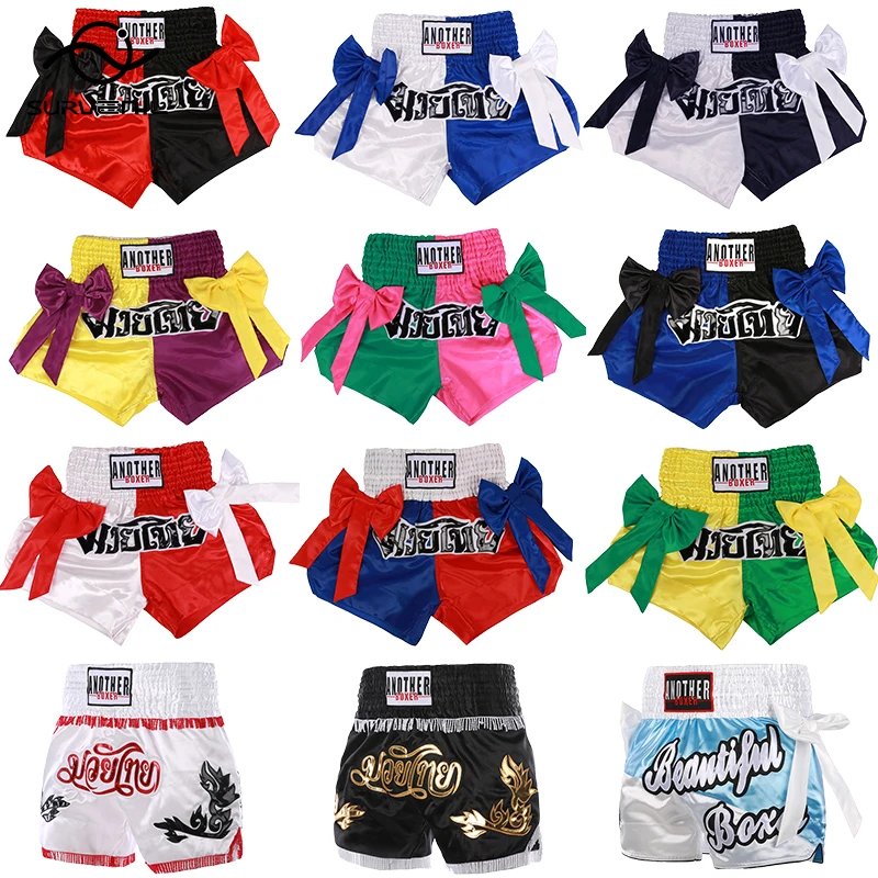 Top Trends: Muay Thai Shorts With Bow Satin Kickboxing Fight Shorts Boxing Cage Training Shorts Women Kids Combat MMA Martial Arts Clothing Shoppable Styles