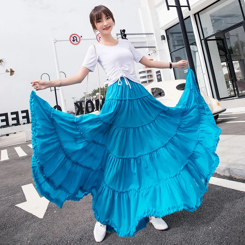 Top Trends: Korean Style Women&#039;s Umbrella Shape Long Skirts Sale Summer Girls Solid Ruffles Cotton Skirt Ladies Beach Casual Knitted Skirts Shoppable Styles