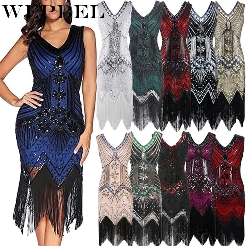 Top Trends: WEPBEL Women Vintage Dress 1920s Great Gatsby Dress Sequin Flapper Dress Prom Tassel Hem Dress Shoppable Styles