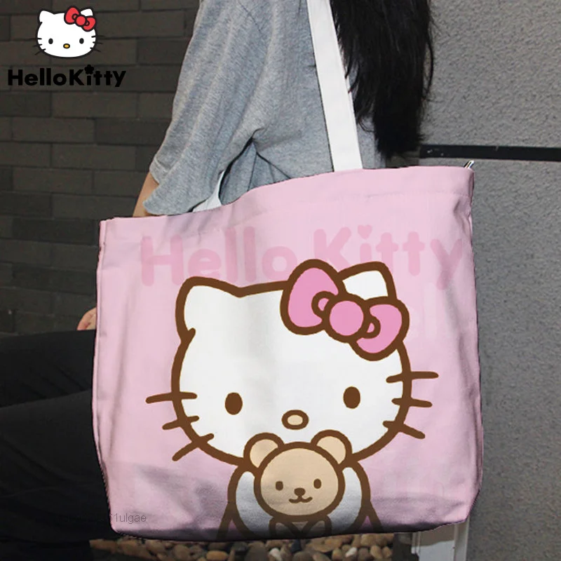 Top Trends: Sanrio Hello Kitty Canvas Bag Women Casual Shoulder Bags 3 Kinds Size Cartoon Print Fashion Handbag Y2k Female Pink Tote Bags Shoppable Styles