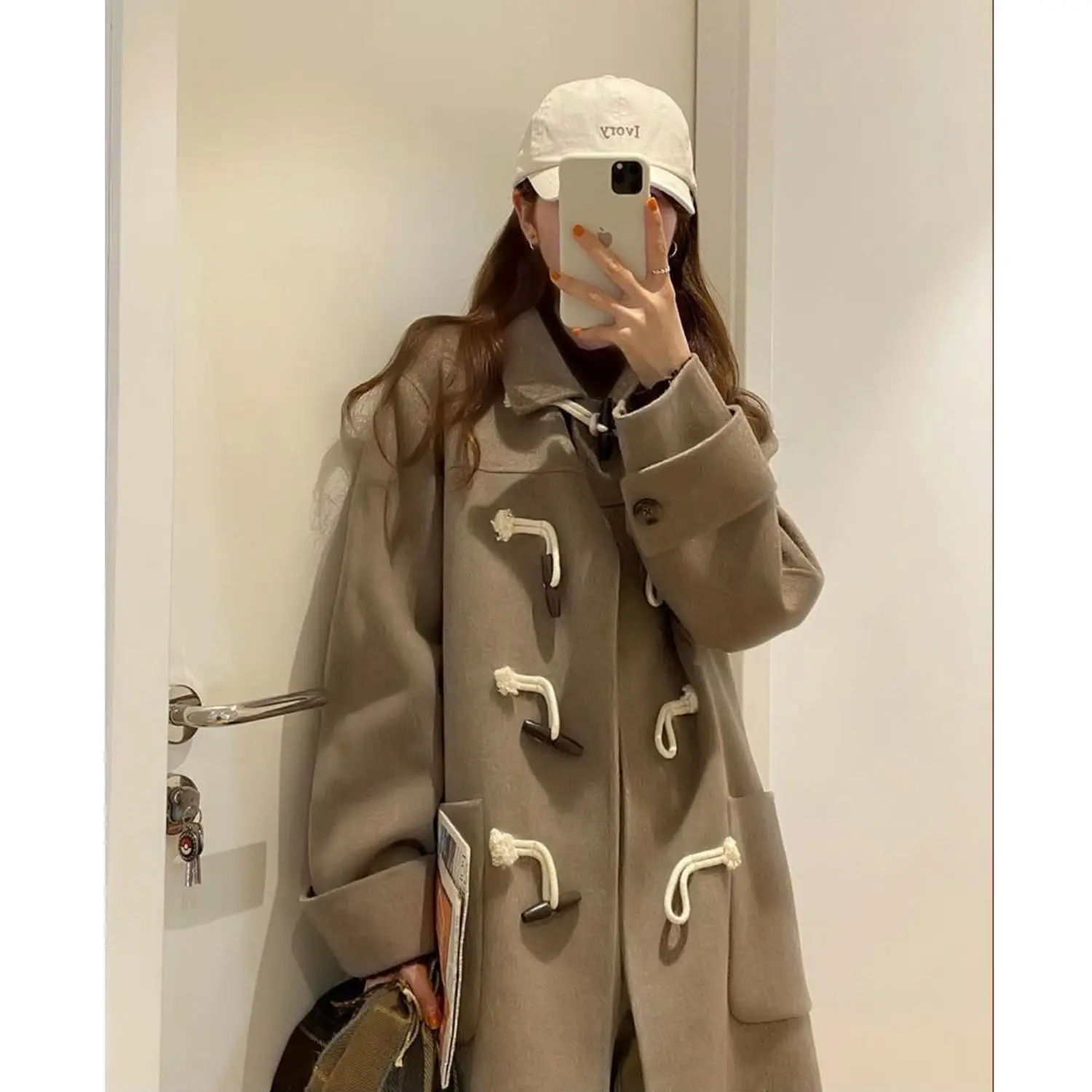 Top Trends: Woolen Coat Women&#039;s Autumn And Winter Student Korean Version Loose And Slim Cow Horn Button Mid Length Woolen Y2K Women&#039;s Coat Shoppable Styles