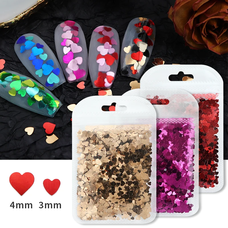 Top Trends: Mix Size Love Heart Glitter Sequins Nail Charms Design Red Black Hearts Shaped Flakes Nails Art Accessories Valentines Ornaments Shoppable Styles