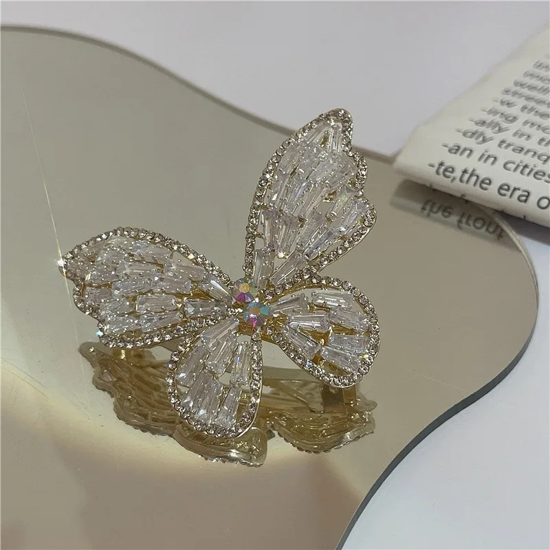 Top Trends: The New Alloy Rhinestone Sweet Bow-knot Hairpin Spring Clip Zircon Bangs Clip Side Clip Girl Headdress Jaw Clips Hair Jewelry Shoppable Styles