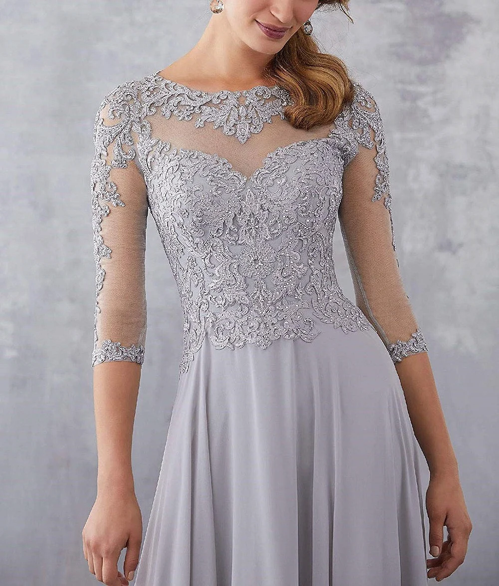 Top Trends: Purple Lace Applique Beaded Mother Of The Bride Dresses Elegant Three Quarter Sleeve Long Chiffon Evening Formal Mother Dress Shoppable Styles - Image 5