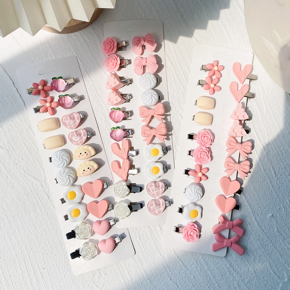 Top Trends: 5Pcs / lot Fashion Mini Cartoon Hair Clip For Cute Girl Pink Bows Heart Hairpins Boutique Barrettes Headwear Kids Hair Accessories Shoppable Styles