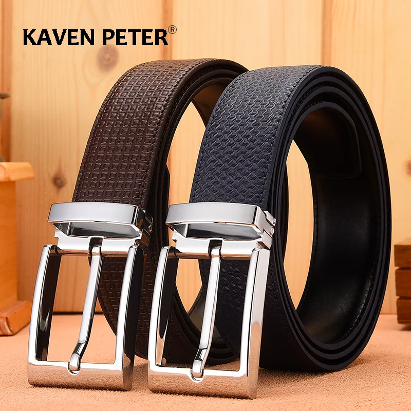 Top Trends: Man Cowskin Leather Belts For Men Jeans Plaid Strap High Quality Luxury Pin Buckle Male Genuine Leather Classic Belt Waistband Shoppable Styles