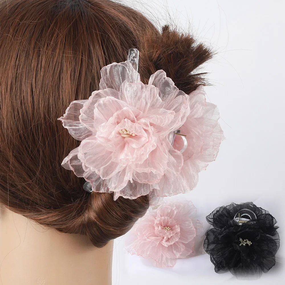 Top Trends: Organza Big Flower Hair Claw Clips Crab Barrettes Women Girls Transparent Ponytail Holder Hair Clamps Hair Accessories Fashion Shoppable Styles