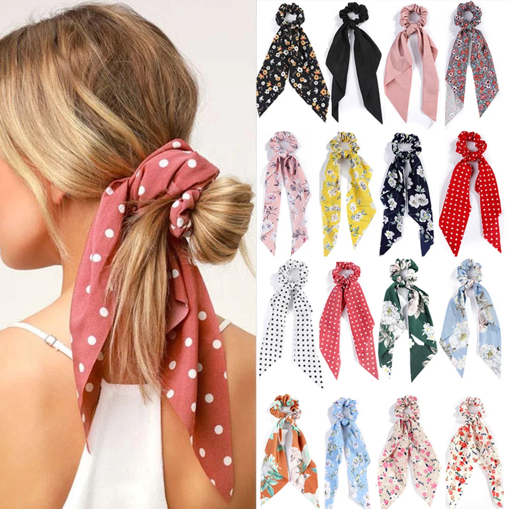 Top Trends: 2023 Fashion Print Chiffon Long Ribbon Scrunchies Women Girls Ponytail Scarf Elastic Hair Bands Ties Hair Accessories Wholesale Shoppable Styles