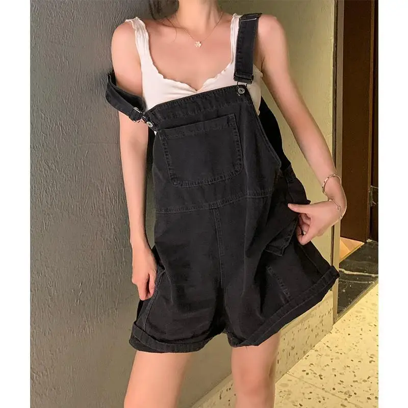 Top Trends: Coveralls Denim Short For Women Baggy Vintage Black Korean Style Summer Casual Fashion High Waist Washed Straight Jean Shorts Shoppable Styles