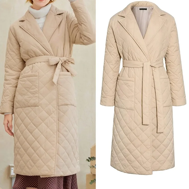 Top Trends: 2024 Autumn Winter Coat Womens Argyle Long Jacket Thin Parkas Double Breasted Belt Coat Plaid Trench Coats For Women Overcoat Shoppable Styles