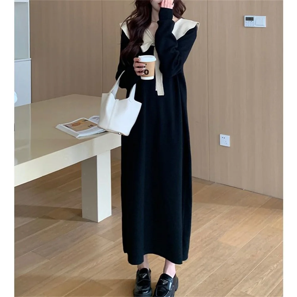 Top Trends: Maternity Dress 2023 Fall Winter Women's Pregnancy Clothes Sweaters Skirts Warm Soft With Ruffle Collar Sleeve Knit Long Dress Shoppable Styles - Image 2