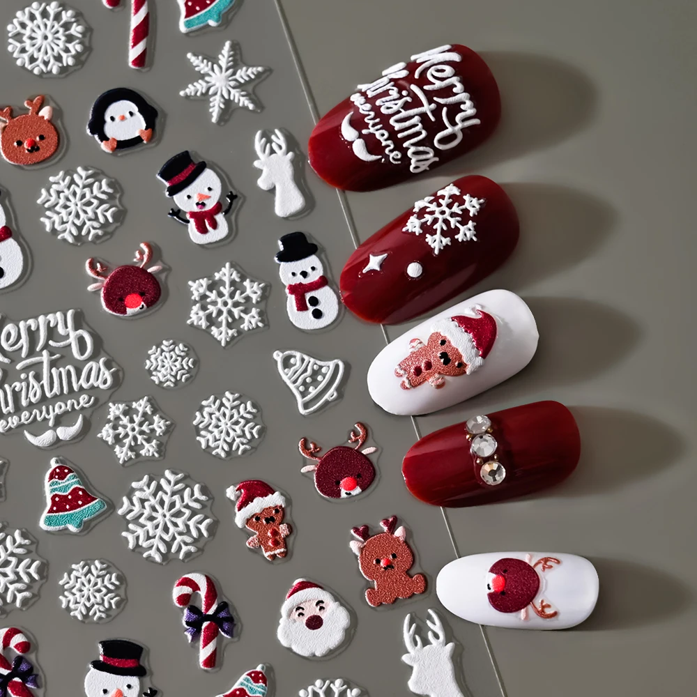 Top Trends: Christmas 5D Embossed Snowman Snowflakes Nail Art Stickers 8*10cm Cartoon Santa Claus Elk Christmas Decal DIY Manicure Decals &amp;* Shoppable Styles