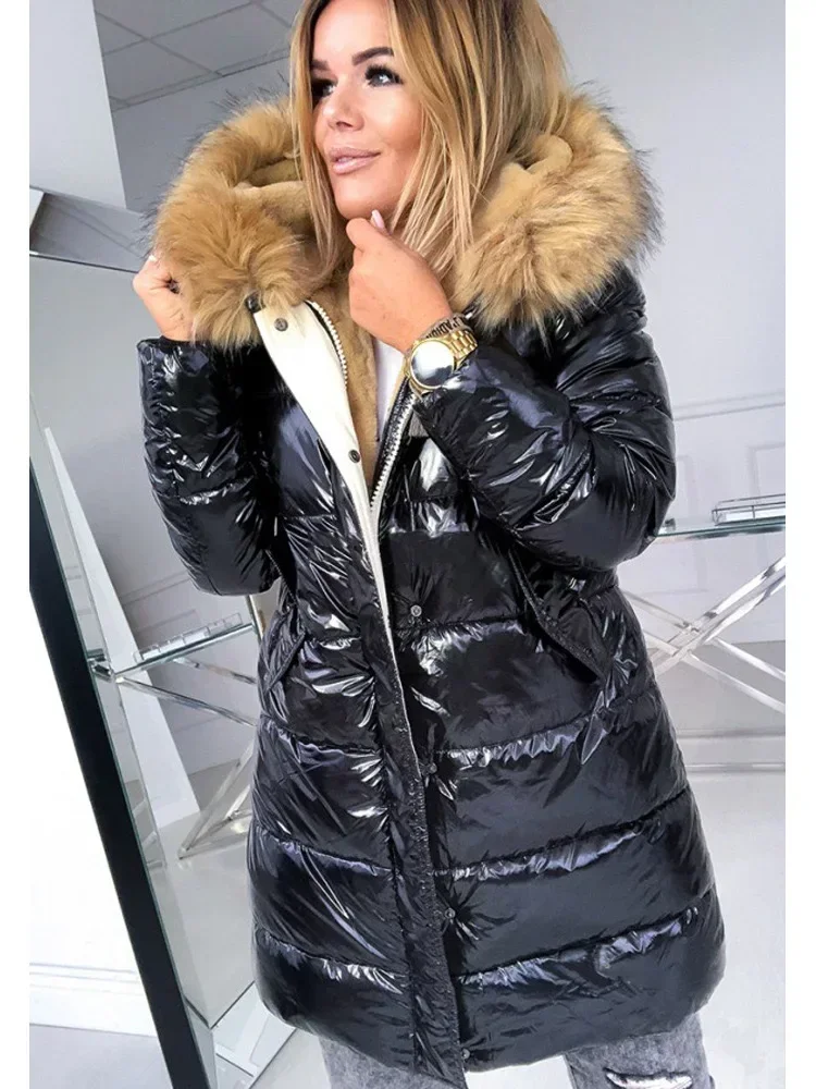 Top Trends: 2024 Winter Women Jacket Warm Black Hooded Zipper Long Parka Female Spring Trendy Fashion Parka Thick Velvet Padded Ladies Coat Shoppable Styles