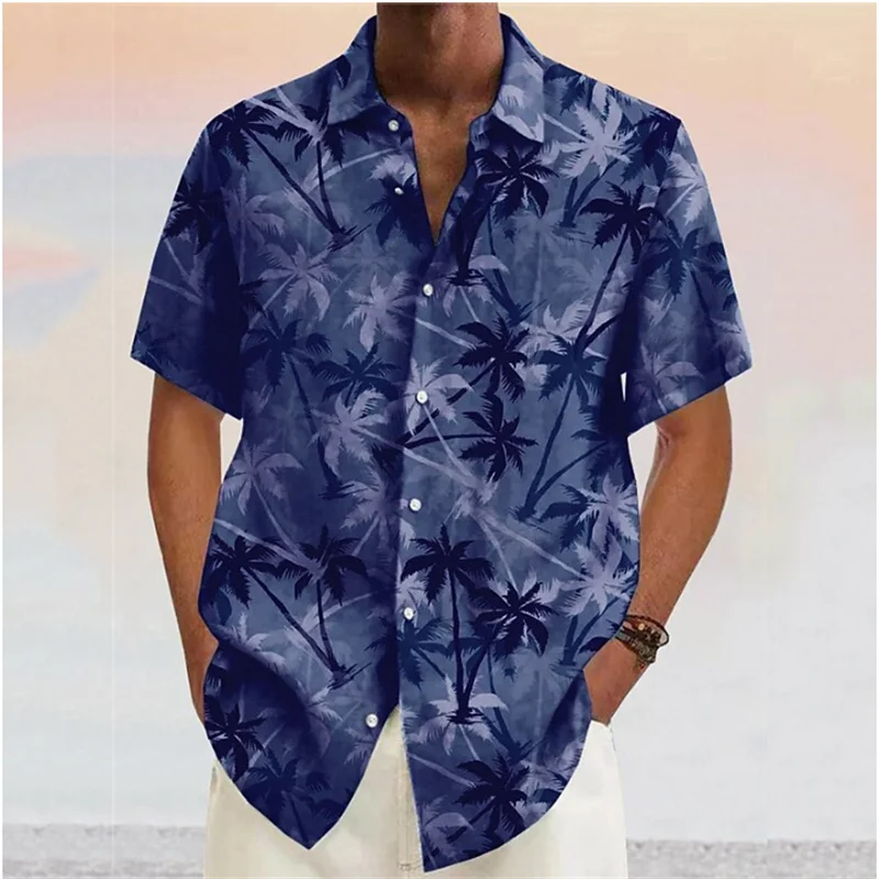 Top Trends: 2023 Summer Men&#039;s Shirt Coconut Tree Print Lapel Button Shirt 7 Colors Hawaiian Short Sleeve Fashion Designer Casual Soft 5XL Shoppable Styles