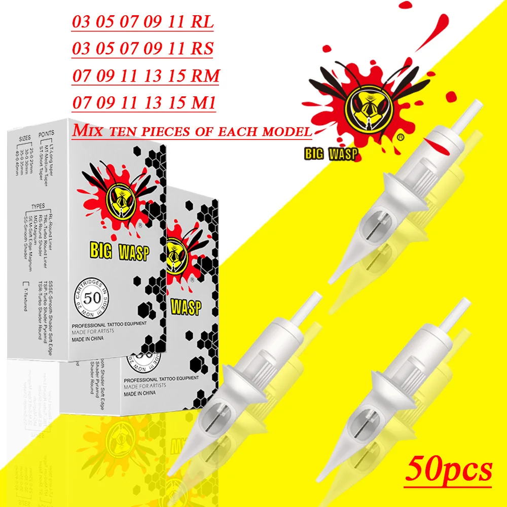 Top Trends: 50pcs BIGWASP Tattoo Cartridges Needles Mast Needle Cartridge Permanent Makeup 0.30mm / 0.35mm RL RS M1 RM Assorted Mix Needles Shoppable Styles