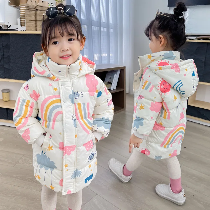 Top Trends: Toddler Boys Girls Down Windbreaker Coats Winter Rainbow Printed Children Hooded Parkas Kids Cotton Padded Warm Outerwear Jacket Shoppable Styles