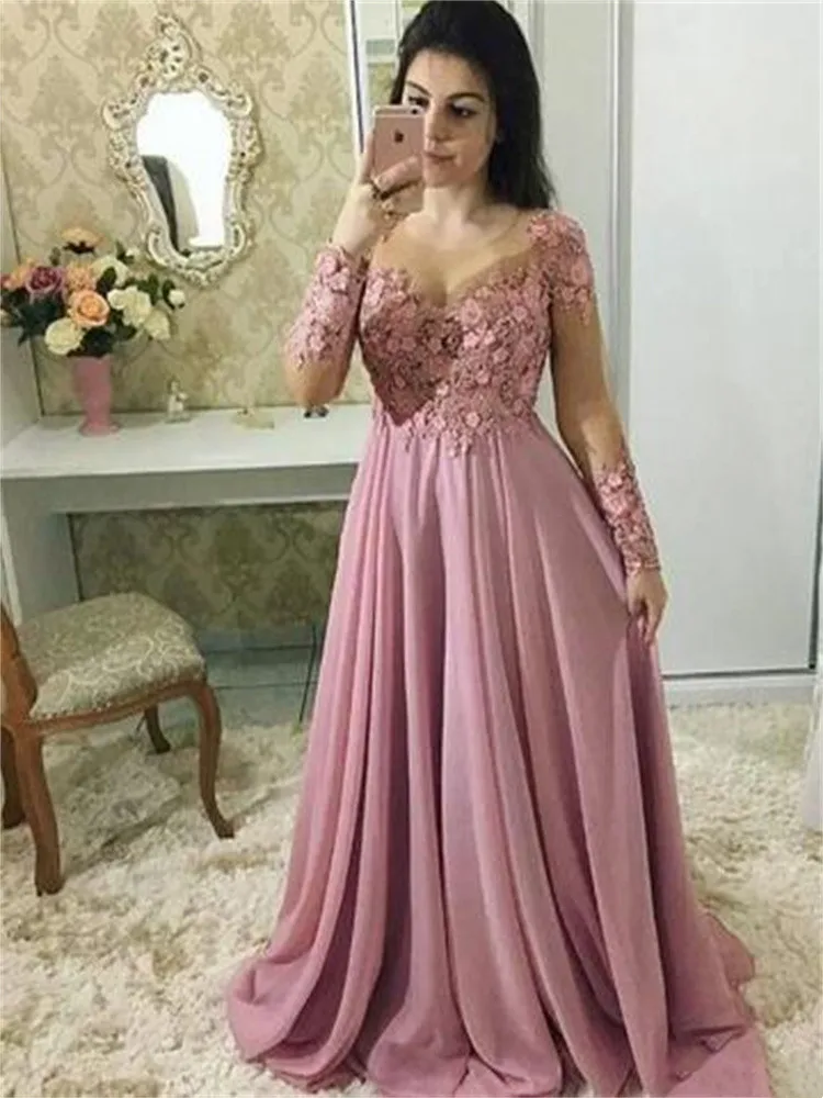 Top Trends: Plus Size A Line Chiffon Long Sleeve Mother Of The Dresses Wear Zuhair Murad Evening Gowns Sleeves Vestidos De Fiesta Prom Dress Shoppable Styles