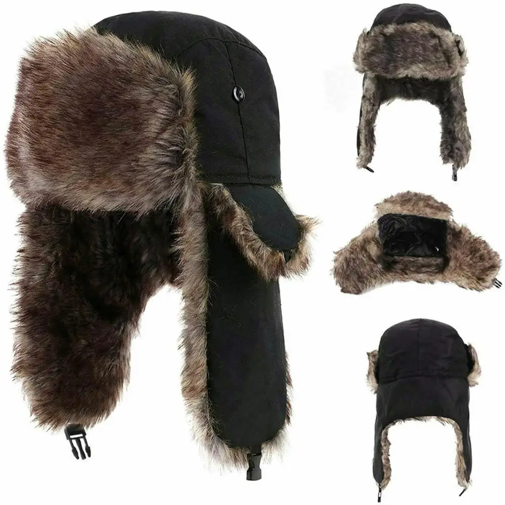 Top Trends: Men&#039;s Winter Trapper Aviator Trooper Earflap Warm Russian Waterproof Ski Hat Bomber Cap Russian Warm Ear Protectors Hats Shoppable Styles