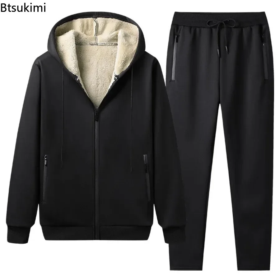 Top Trends: 2024 Men's Thick Warm Tracksuit Sets 2PCS Fashion Jackets Coats And Pants Sets Male Autumn Winter Clothing Two Pieces Sweatsuit Shoppable Styles - Image 3