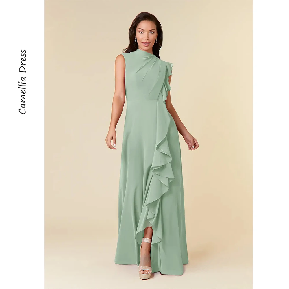 Top Trends: Simple High Neck Mother Of The Bride Dress A-Line Sleeveless Formal Dresses Pleated Chiffon Vestidos Mae Da Noiva Casamentos Shoppable Styles