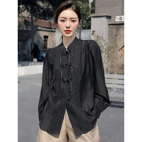 Top Trends: 2024 Chinese Loose Long Sleeve Shirt Women&#039;s Spring Autumn New Design Temperament Blouse Chinoiserie Button Up Stand Collar Top Shoppable Styles