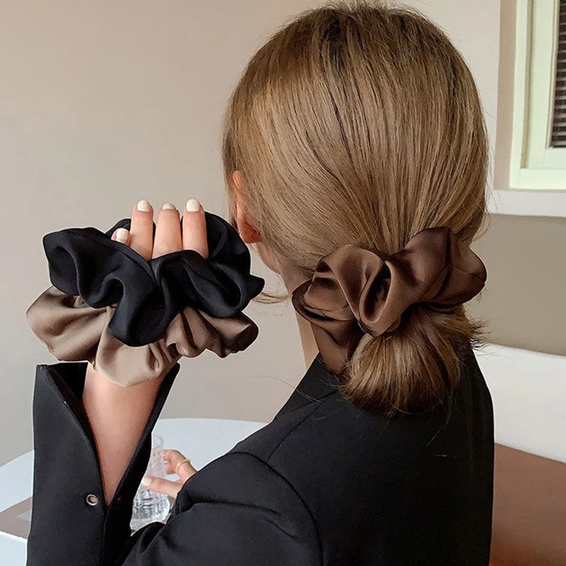 Top Trends: Korean Woman Big Elegant Silk Elastics Hair Band Satin Solid Color Scrunchies Hair Ties Ladies Ponytail Hold Hair Accessories Shoppable Styles