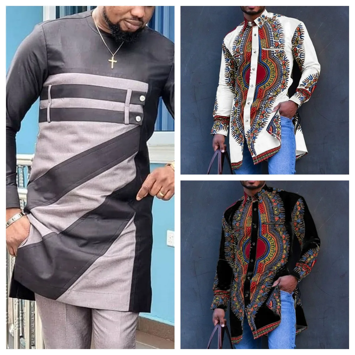 Top Trends: (Only Tops) 2023 New In African Clothing Style Printing Color Matching Fashion Casual Long-sleeved Round Neck Men's Long Shirt Shoppable Styles