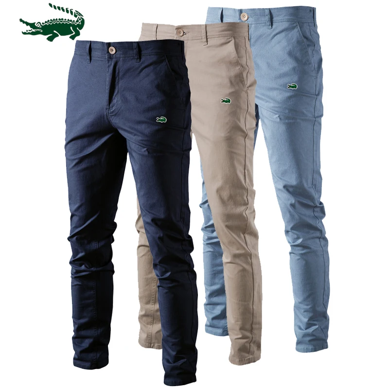 Top Trends: 100% Cotton 2023 Casual Men Trousers Embroidery Slim Fit Men&#039;s Pants New Spring Autumn High Quality Classic Business Pants Men Shoppable Styles