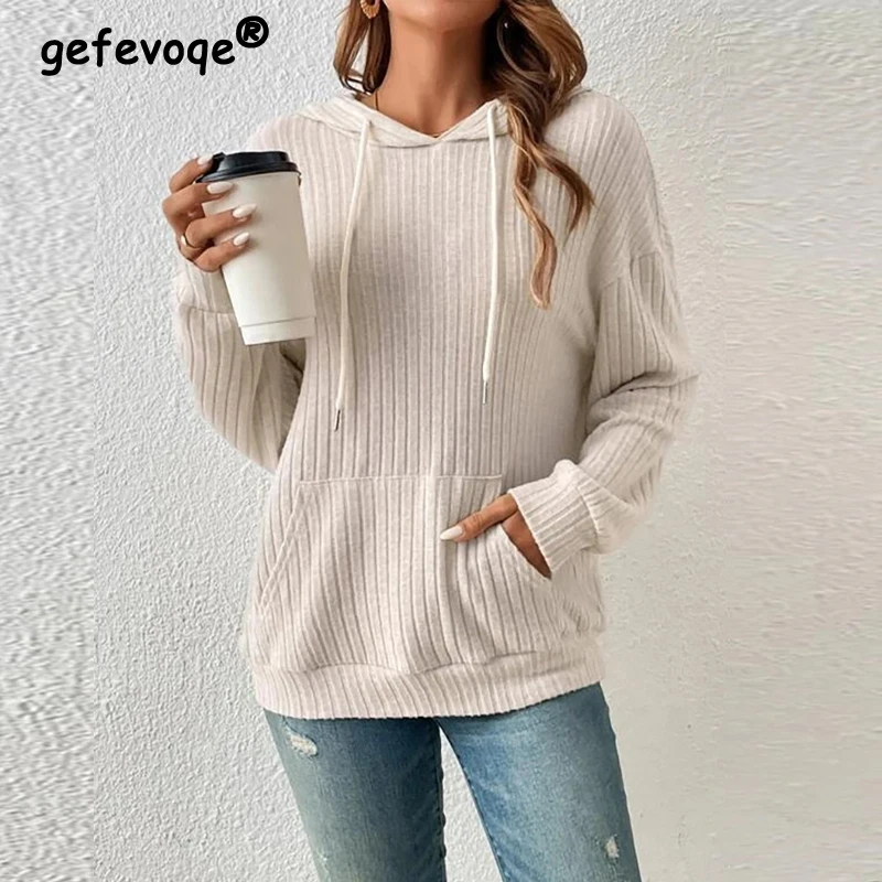 Top Trends: Women Casual Streetwear Loose Hooded Sweatshirts Autumn Winter Fashion Drawstring Hoodies Female Solid Long Sleeve Pullover Tops Shoppable Styles