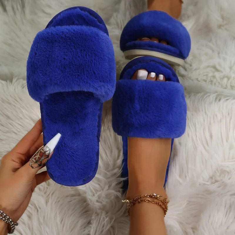 Top Trends: 2022 New Women Winter House Furry Slippers Non-Slip Casual Indoor Flats Floor Shoes Ladies Flip Flops Warm Shoes Solid Colors Shoppable Styles