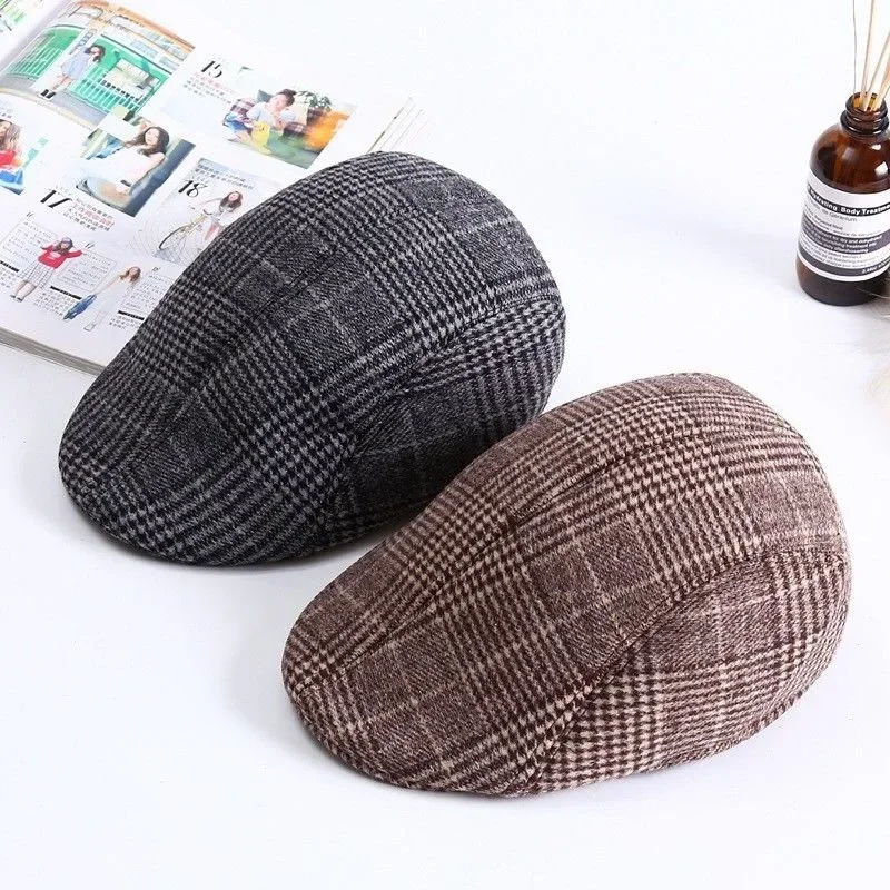 Top Trends: Men&#039;s Cotton Plaid Berets Caps For Men Women Middle-Aged Autumn Winter Hats Boina Herringbone Newsboy Baker Tweed Boy Hat Shoppable Styles