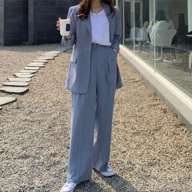 Top Trends: 2022 Spring New Two-piece Set Suit Blue Double Breasted Blazer + Casual Straight Trousers Elegant Fashion Chic Women's Clothes Shoppable Styles