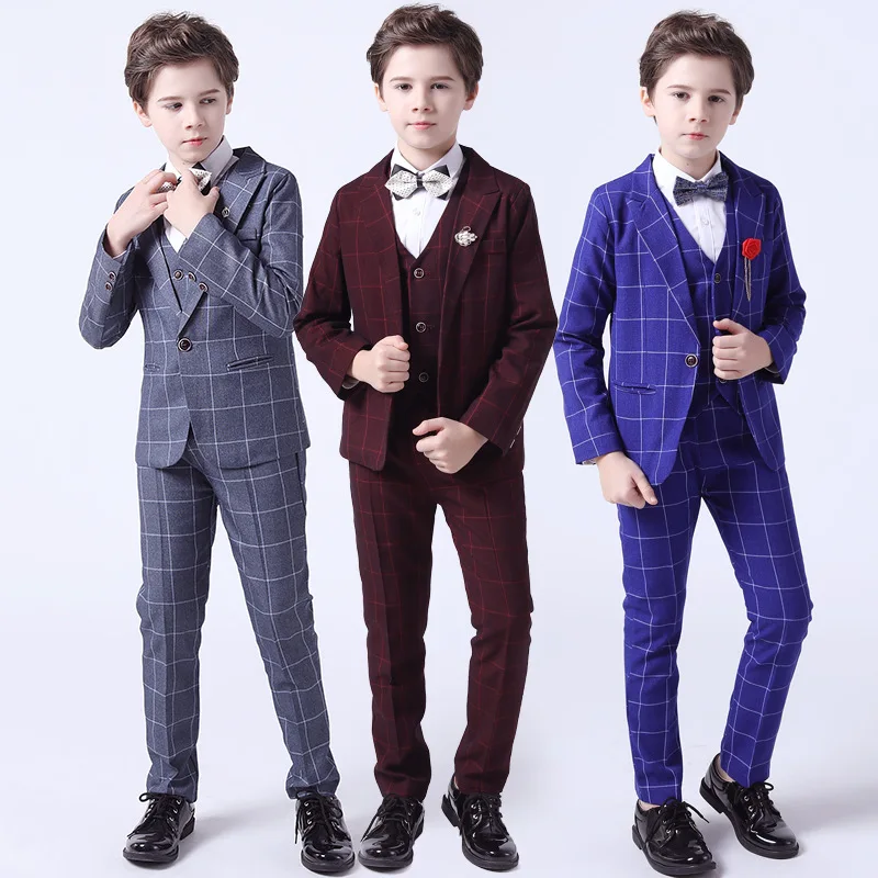 Top Trends: Fashion Boy Formal Suit Kids Quality Plaid Tuxedo Wedding Set Teenager Child Blazer Bowtie Pants Shirt Party Performance Costume Shoppable Styles