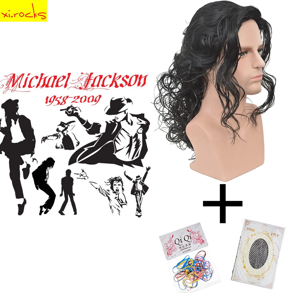 Top Trends: Xi-Rocks AD3499 Michael Jackson Cosplay Black Wig Michael Role Play Medium Long Curly Hair Halloween Cos Wigs Shoppable Styles