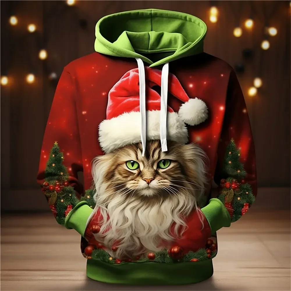 Top Trends: Christmas Hoodies For Men Animal Cats And Dogs 3D Print Long Sleeve Sweatshirt Autumn Winter Men Clothing Holiday Casual Tops Shoppable Styles