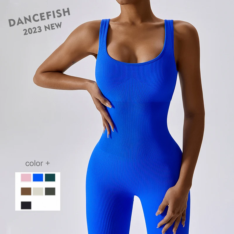 Top Trends: DANCEFISH 2023 Women Sport Sets Seamless Knit Rib Skinny Waist Gym Glamour Dancewear Fitness Activewear Aerial Yoga Jumpsuits Shoppable Styles