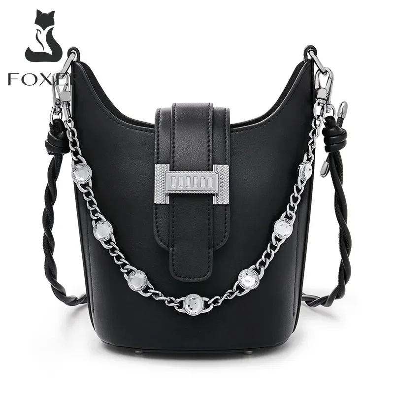 Top Trends: FOXER Women&#039;s Diamond Crossbody Shoulder Bags Evening Bucket Bag Shining Split Leather Handbag Lady Party Fashion Messenger Bags Shoppable Styles