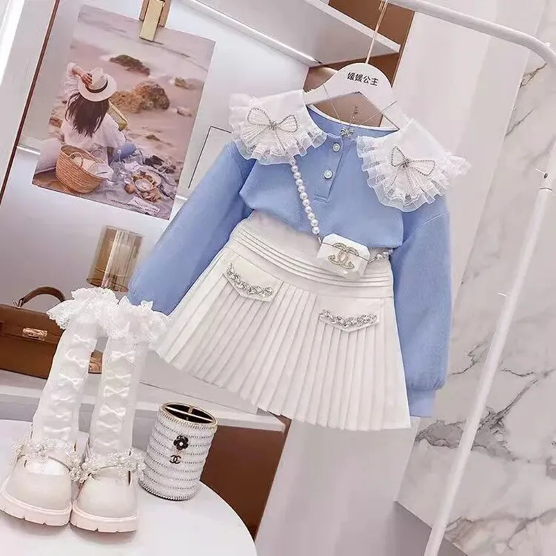 Top Trends: Girls Sweater Skirt Set 2023 Spring And Autumn New Baby Clothing Outfit Children&#039;s Korean Edition Two Piece Set 3 5 8 10 12Y Shoppable Styles