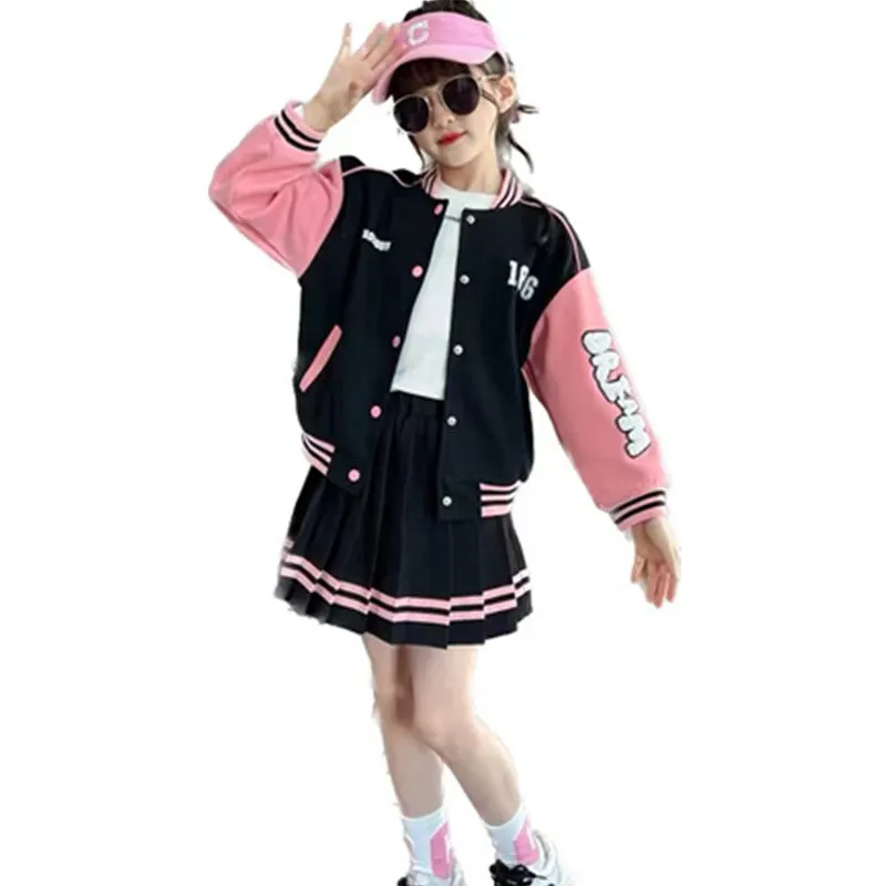 Top Trends: Teen Girls Spring Baseball Uniform Suit Autumn Fashion Letter Print Patchwork Jacket Coat + Pleated Skirt 2pcs JK Outfits 4-14Y Shoppable Styles