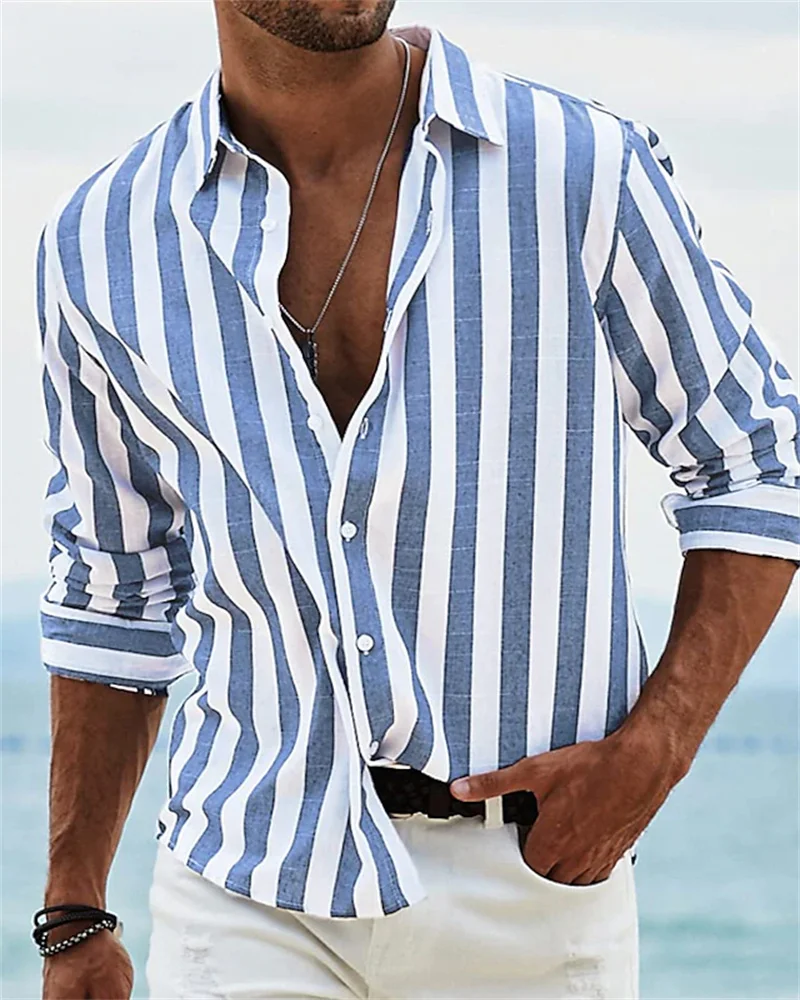 Top Trends: Fashion 2023 Men's Shirt Long Sleeve Striped Print Top Men Social Luxury Men's Wear Hawaiian Elegant Classic Fashion S-6XL Shoppable Styles