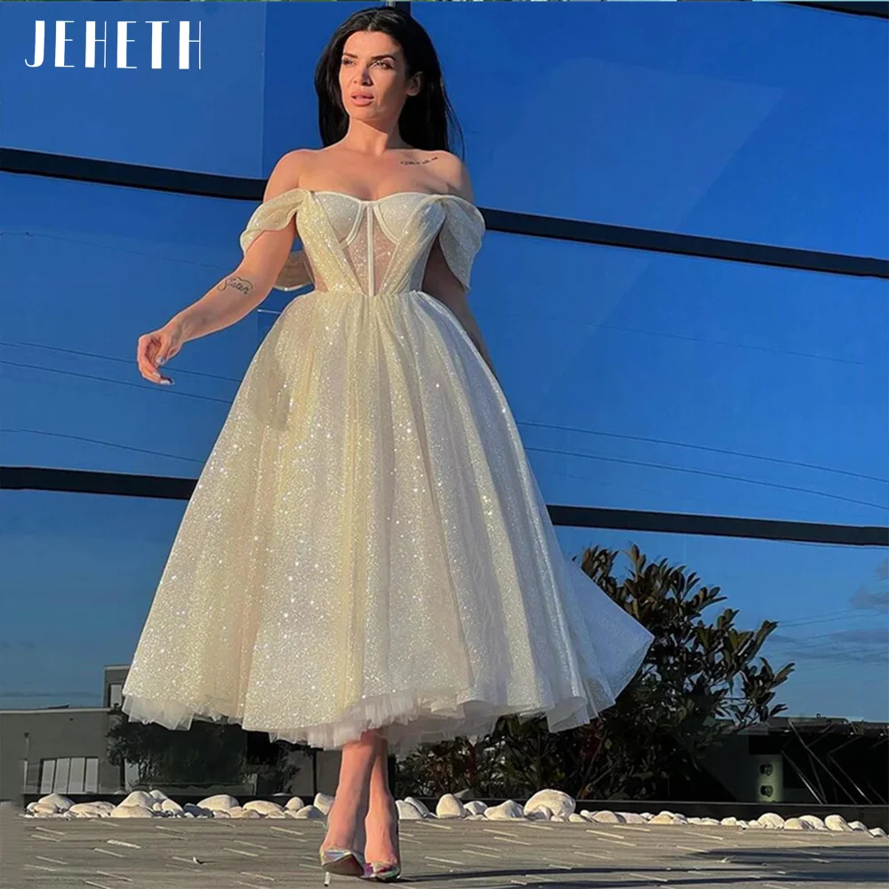 Top Trends: JEHETH Elegant Off Shoulder Glitter Tulld Prom Party Dress Luxury Sweetheart A Line Princess Backless Evening Gown Ankle Length Shoppable Styles