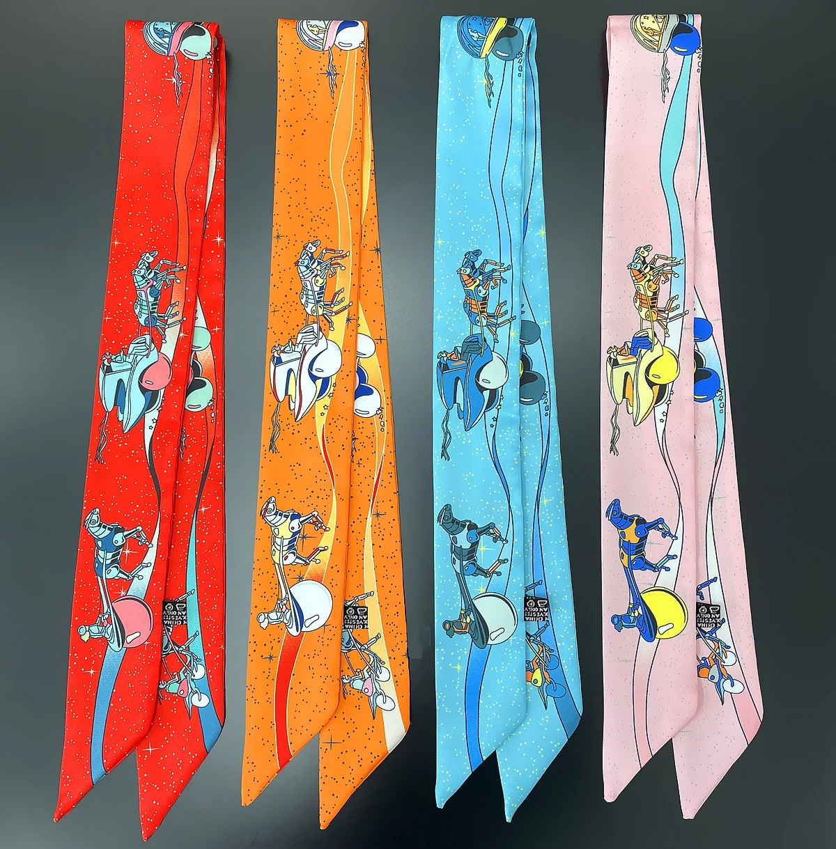 Top Trends: 2023 Brand Design Space Derby Silk Scarf Luxury Scarf Women Foulard Skinny Bag Scarves Neckerchief Fashion Hair Headband Shoppable Styles