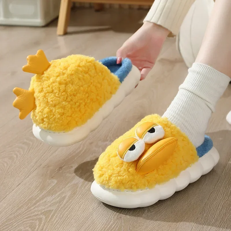 Top Trends: Winter Plush Duck Slippers Women Men Funny Warm Couple Shoes Soft Household Cartoon Indoor Antiskid 4cm Thick Sole Slippers Shoppable Styles