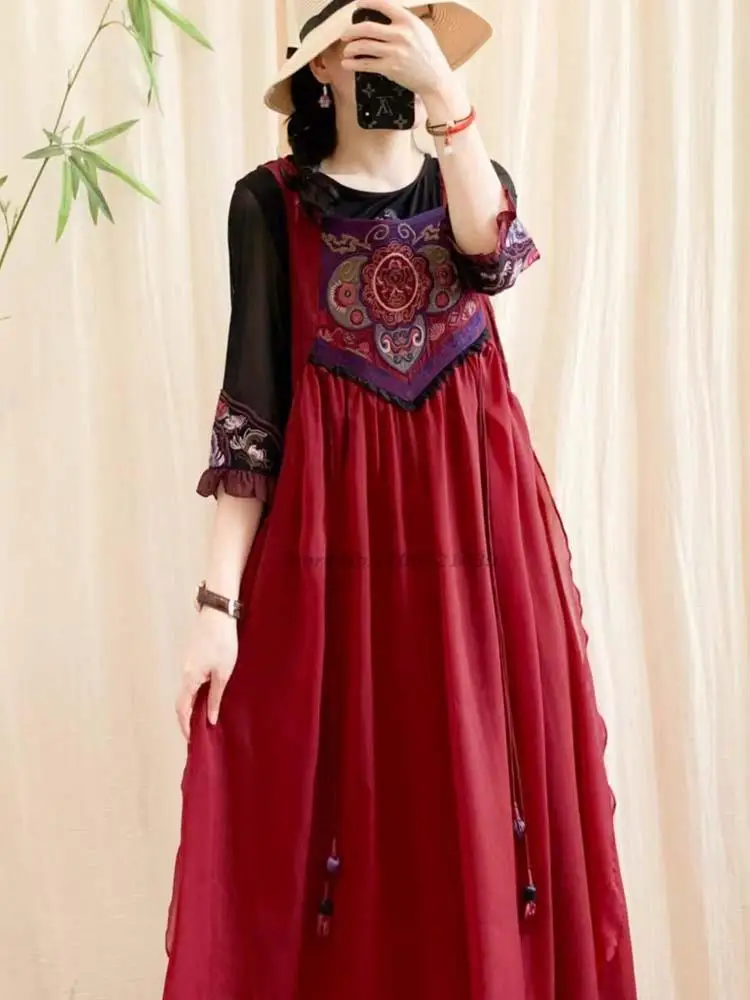 Top Trends: 2024 Chinese Traditional Hanfu Dress National Flower Embroidery Sundress Vintage Cotton Linen Long Dress Oriental Folk Dress Shoppable Styles