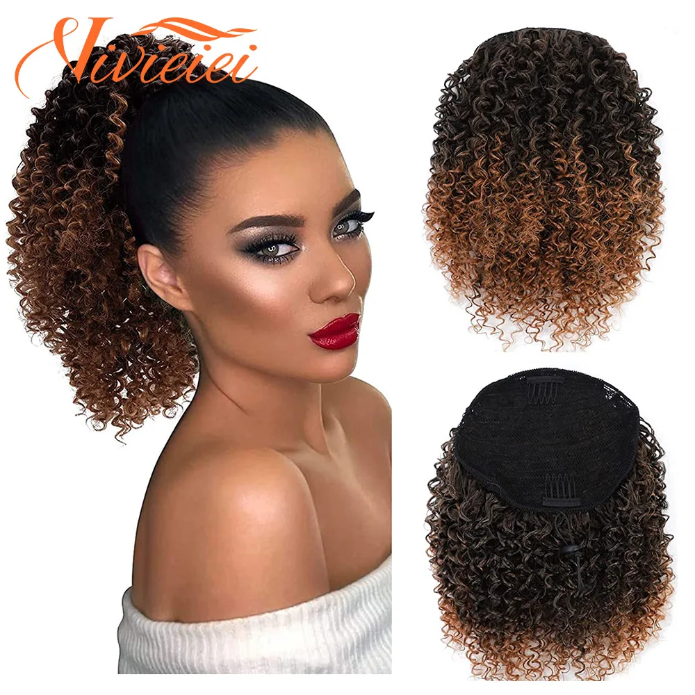 Top Trends: Short Kinky Curly Ponytail Extension For Black Women Drawstring Curly Ponytail With Two Clips Synthetic Afro Drawstring Ponytail Shoppable Styles