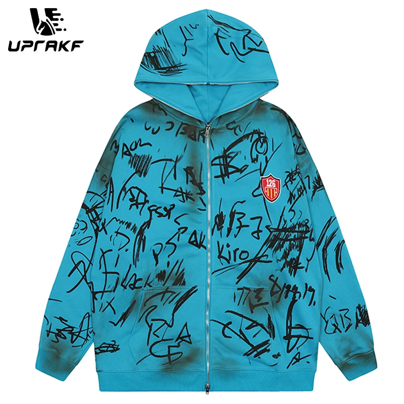 Top Trends: UPRAKF Zip Up Hoodie Y2K Harajuku Graffiti Letter Print High Quality Fashion Pullovers Hip Hop Long Sleeve Autumn Casual Emo Shoppable Styles